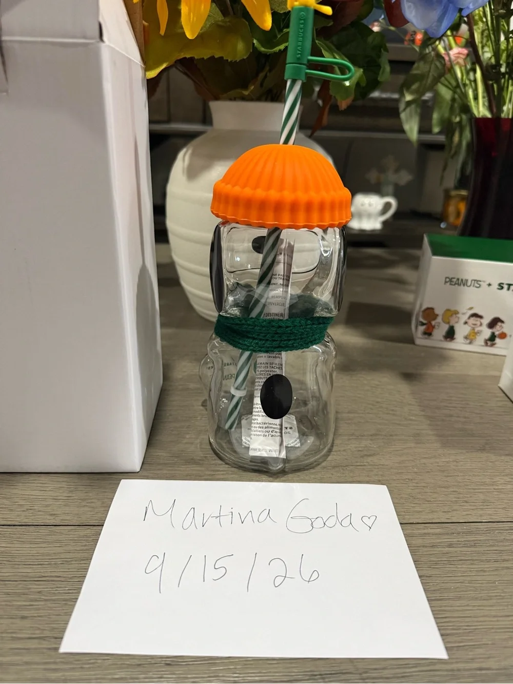 Snoopy Glass Cup Starbucks NEW WITH BOX